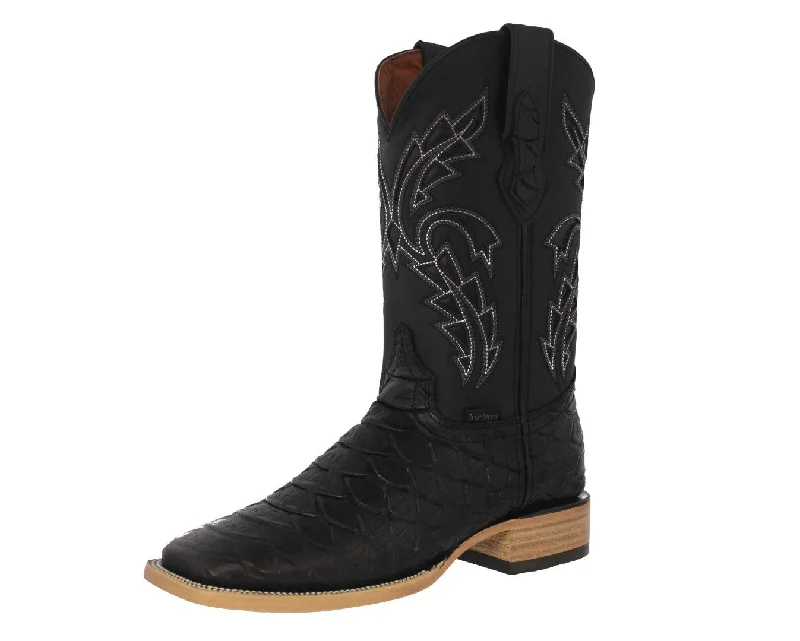 Mens Black Cowboy Boots Anaconda Print Leather - Square Toe