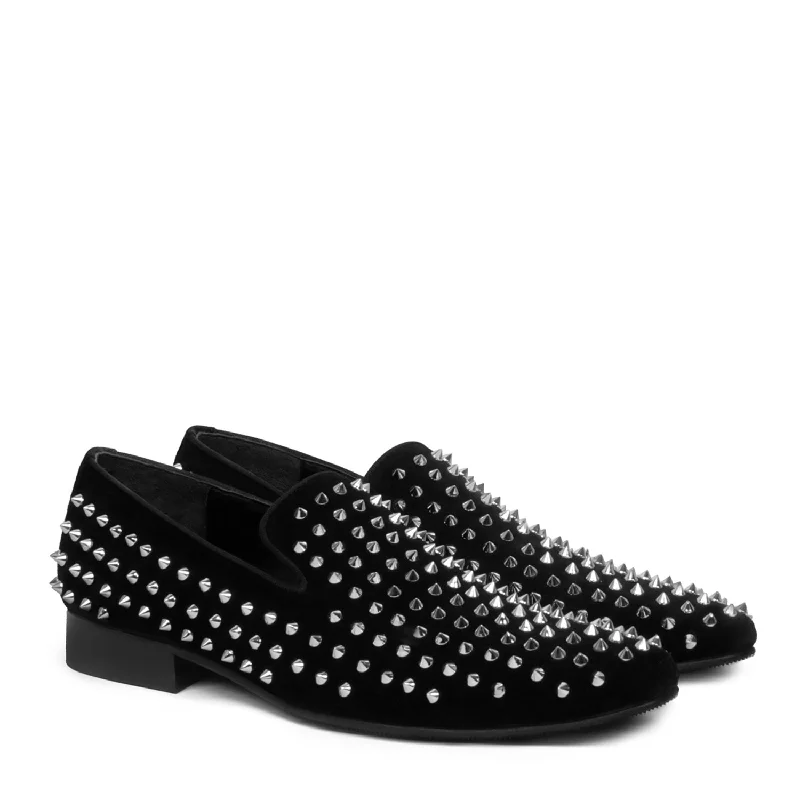 Silver Studded Sleek Toe Italian Velvet Loafer