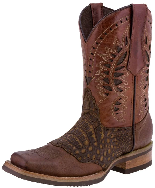 Mens Chedron Western Leather Cowboy Boots Alligator Print - Square Toe