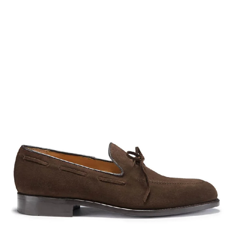 Brown Suede Goodyear Welted Laced Loafers