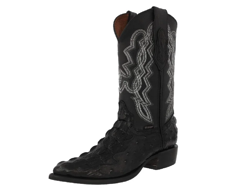 Mens Black Crocodile & Ostrich Print Leather Cowboy Boots - J Toe