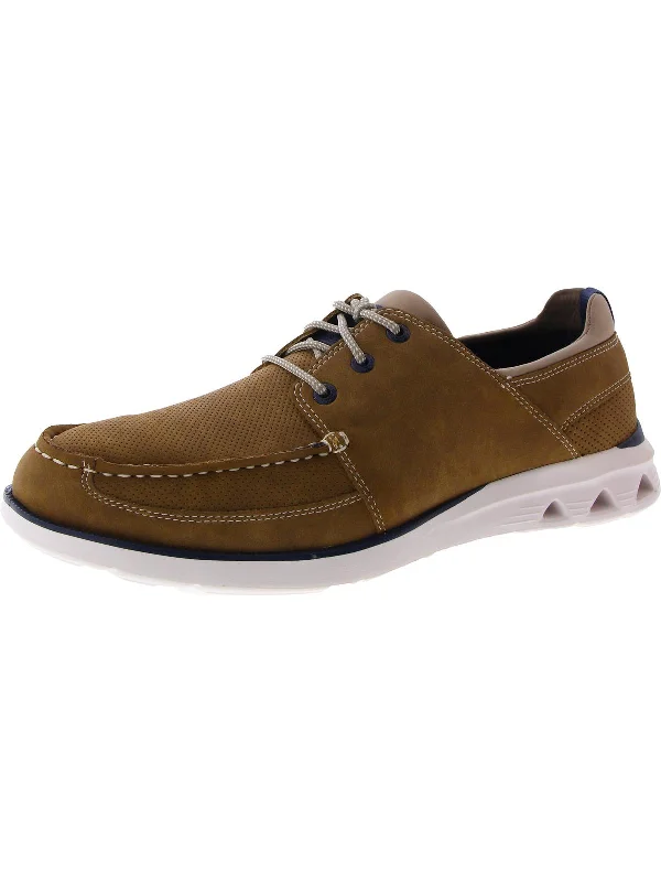 Saunders Mens Faux Leather Lace-Up Boat Shoes