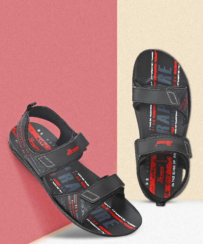 Paragon Men's Stylish Lightweight & Durable Black Velcro Dailywear Sandals