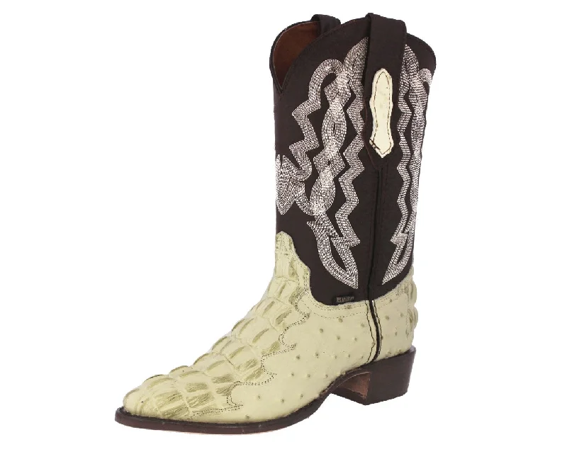 Mens Off White Crocodile & Ostrich Print Leather Cowboy Boots - J Toe