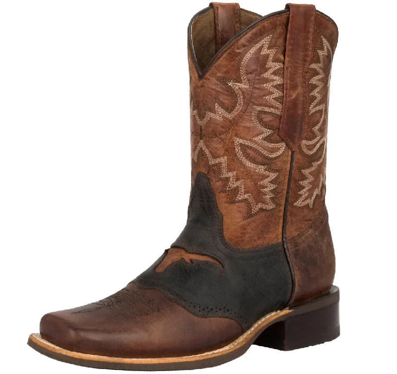 Mens Cognac Western Leather Cowboy Boots Longhorn - Square Toe