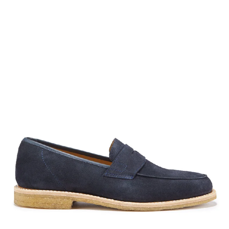 Blue Suede Loafers, Crepe Rubber Welted Sole