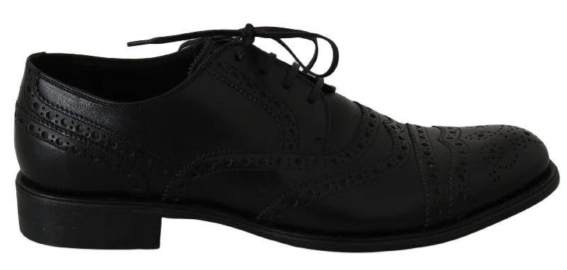 Dolce & Gabbana Elegant  Leather Derby Wingtip Dress Men's Shoes