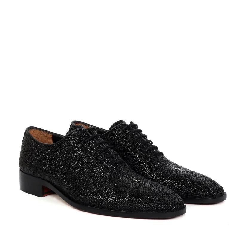 Black Oxfords Lace-Up Formal Shoes in Exotic Stingray Fish Leather