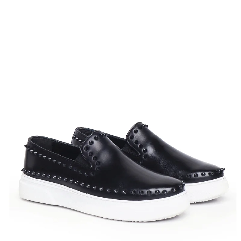 Black Outline studded Leather Sneakers By Brune & Bareskin