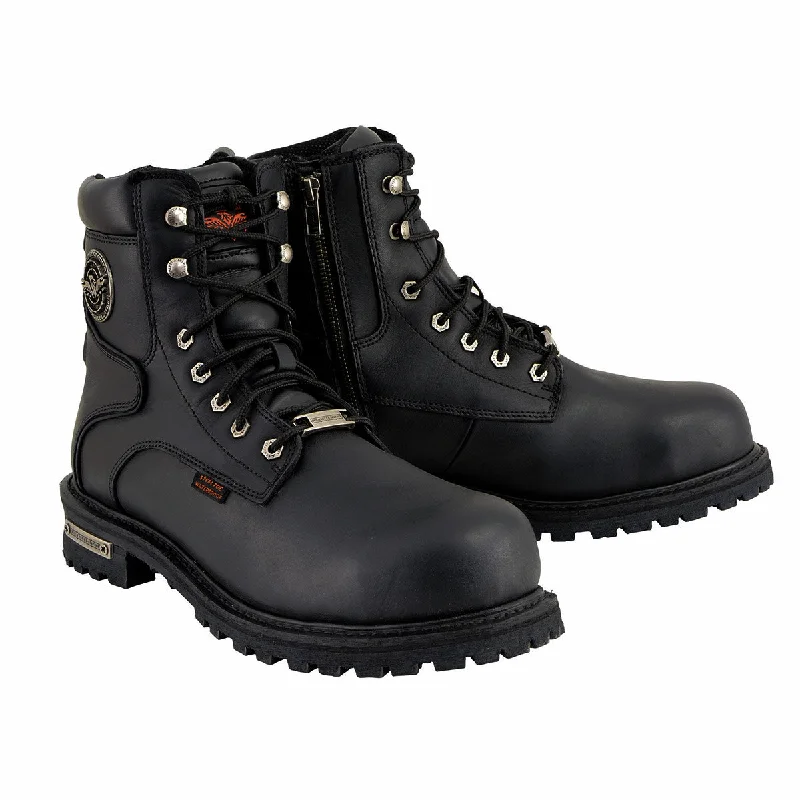 Milwaukee Leather MBM9097WPST Men's Black Wide-Width 6-inch Logger Steel Toe Water Proof Leather Boots