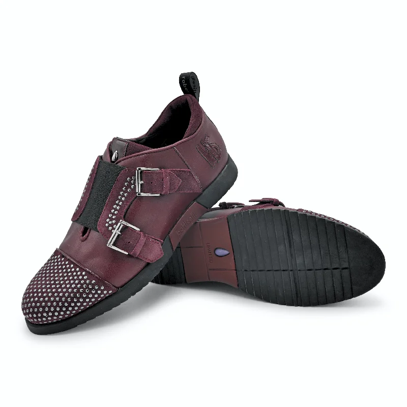 LU25121 -Burgundy Studded Double Monk Trainer