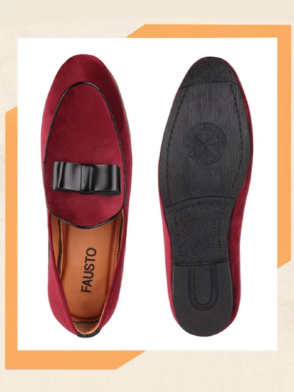 Men Red Casual Velvet Slip-On Loafers