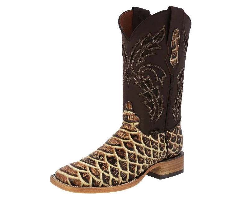 Mens Sand Cowboy Boots Anaconda Print Leather - Square Toe