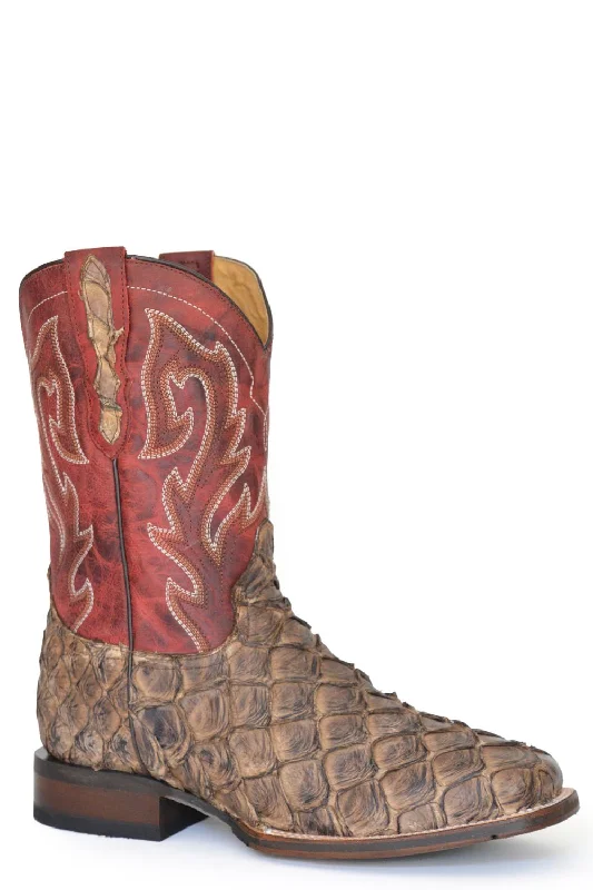 Stetson Mens Predator Brown/Red Pirarucu Cowboy Boots