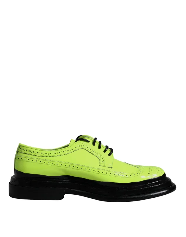 Dolce & Gabbana Neon  Leather Lace Up Derby Dress Men's Shoes