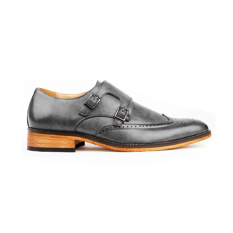 Gino Vitale Men's Monk Strap Brogue Dress Shoes