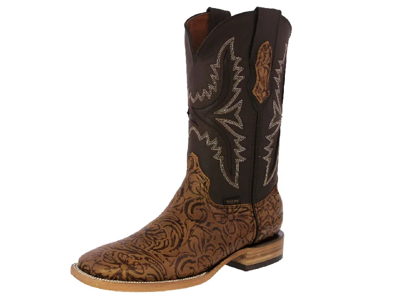 Mens Honey Brown Cowboy Boots Hand Toole Leather - Square Toe