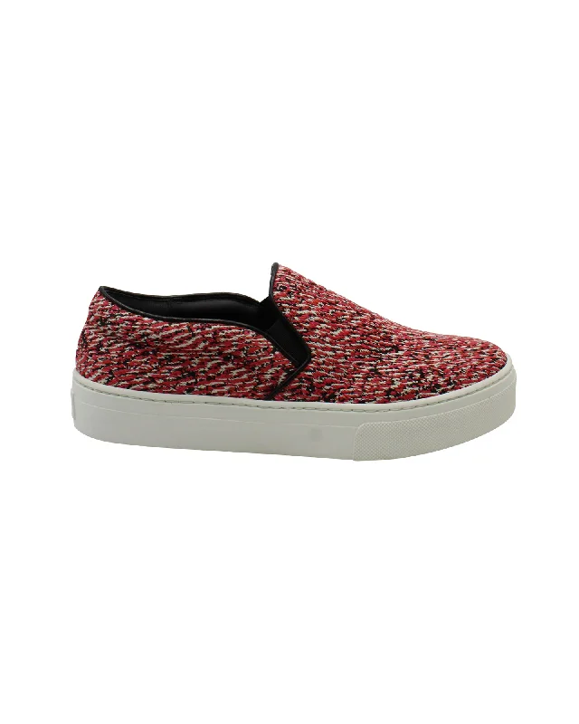 Celine Slip-On Sneakers in Red Cotton Tweed