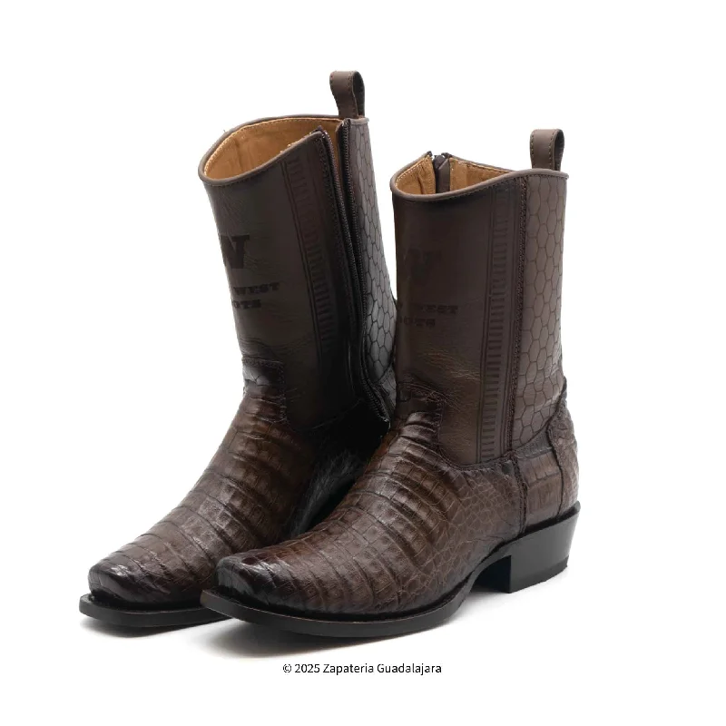 Streetwear Fashion Sneakers 7 TOE CAIMAN BELLY FADED BROWN ZIPPER COWBOY BOOT -258BI8216
