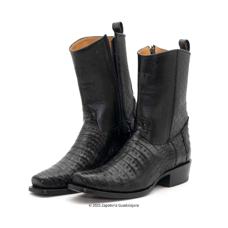 Durable Quick-Dry Shoes 7 TOE CAIMAN BELLY BLACK ZIPPER COWBOY BOOT -258BI8205